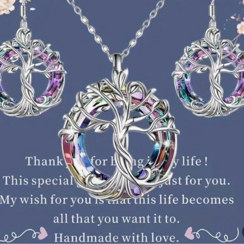 Silver Tree of Life Pendant Necklace and Earrings